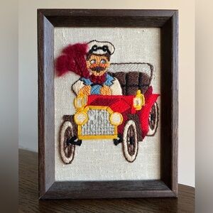 Vintage Off To The Races Jiffy Stitchery Crewel Framed Wall Hanging Hillbilly Ca
